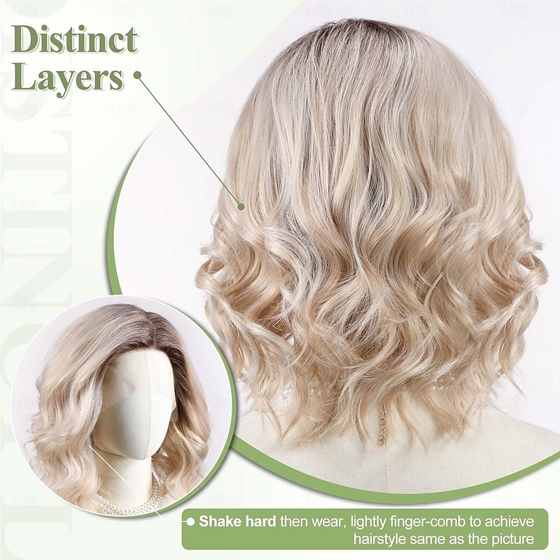 Synthetic Wig Wavy With Bangs Wig Short Dark Brown Light Blonde Synthetic Hair Women's Cosplay Soft Party Blonde Brown2