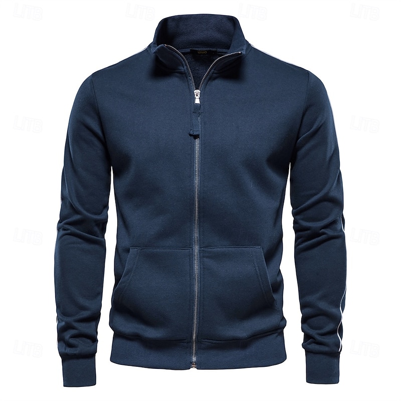 Men's Lightweight Jacket Outdoor Sport Zipper Pocket Spring &  Fall Solid Color Sports Cool Standing Collar Regular Black Navy Blue Khaki Gray Jacket3