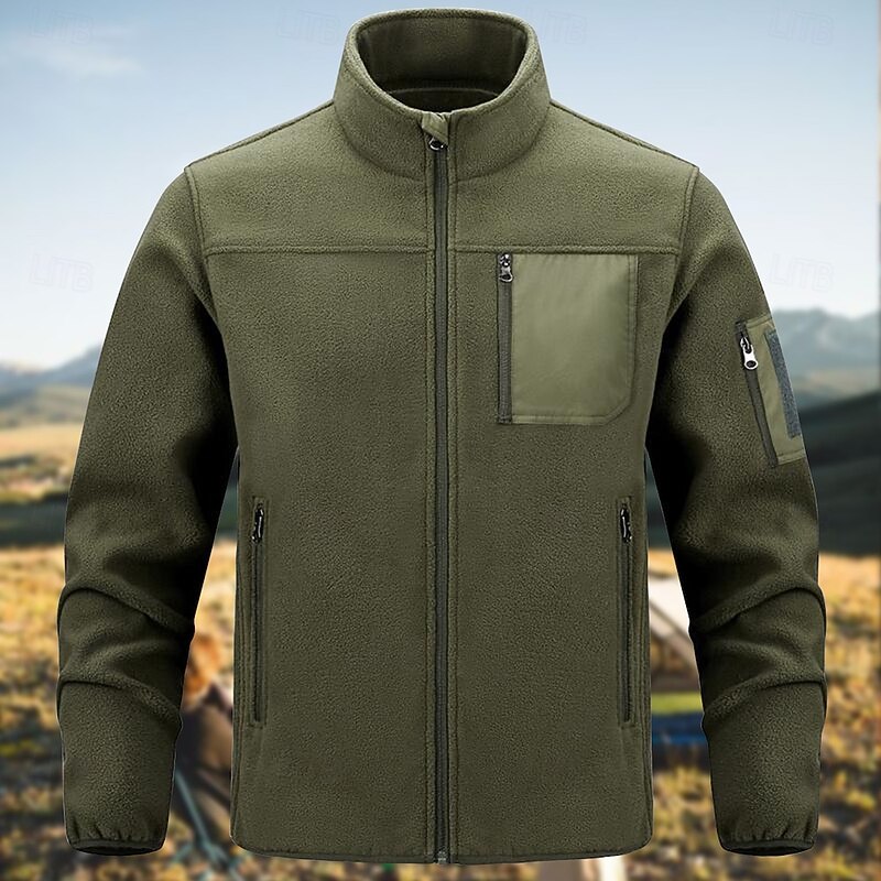 Men's Hiking Fleece Jacket Winter Outdoor Patchwork Soft Comfortable Warm Fleece Jackets Lightweight Jacket Full Zip Climbing Camping / Hiking / Caving Traveling Black Brown Green Grey