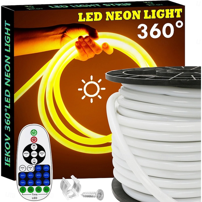 Waterproof LED Strip Lights 360 Round Neon Light 5-30M/16-100Ft, Flexible and Dimmable LED Rope Light with Remote Control Multi-mode Idea AC220V EU UK AU plug2