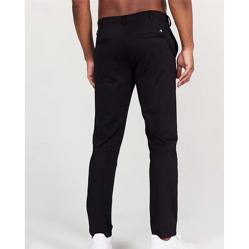 Men's Dress Pants Trousers Chinos Buttons Pocket Plain Comfort Formal Party Work Fashion Classic Style Black White Micro-elastic4