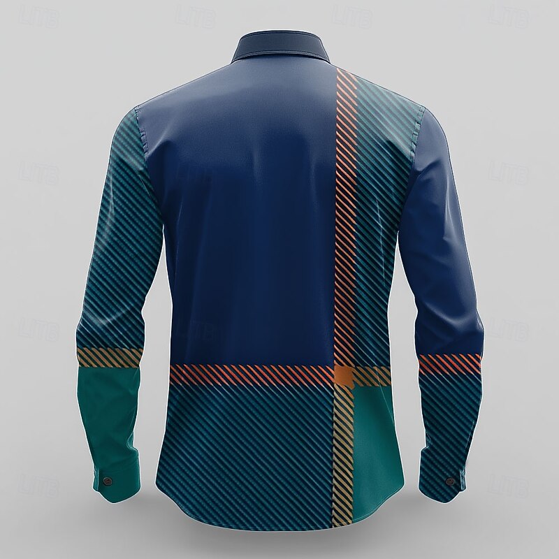 Men's Dress Shirt Button Up Shirt Geometric Pattern Business Daily Blue Long Sleeve Shirt Collar Fall Winter Clothing Apparel Button Up2