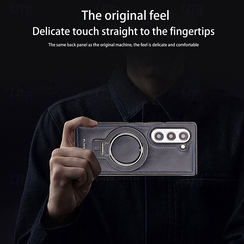 Phone Case For Samsung Galaxy Z Fold 6 Z Fold 5 Z Fold 4 Z Fold 3 Back Cover with Stand Holder Support Wireless Charging Shockproof Retro TPU PU Leather4