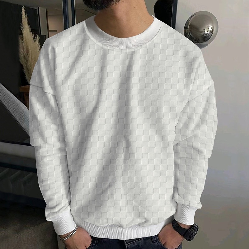 Men's Sweatshirt Black White Khaki Gray Crew Neck Jacquard Ribbed Textured Knit-texture Sports & Outdoor Daily Holiday Polyester Textured Streetwear Basic Casual Fall Winter Clothing Apparel Hoodies4