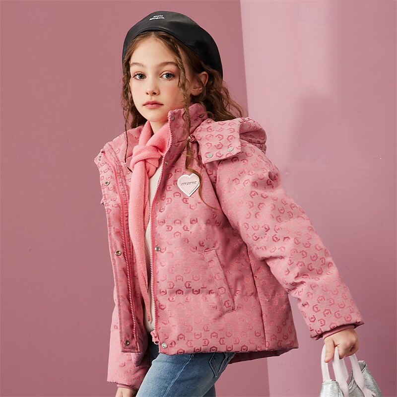 Kids Girls' Coat Outerwear Down Coat Puffer Jacket Graphic Streetwear Patchwork Pocket Vacation Coat Outerwear 4-12 Years Fall Pink4