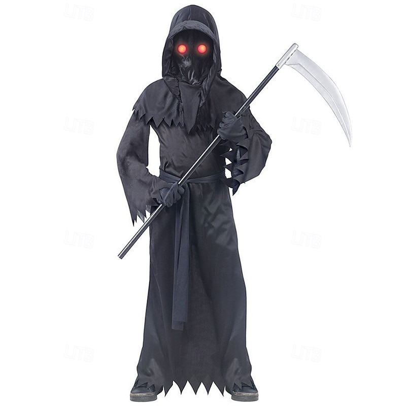 Grim Reaper Halloween Cape Cosplay Costume Cloak Scary Costume Kid's Boys' Carnival Masquerade Party Halloween Easy Halloween Costumes Dress Up2