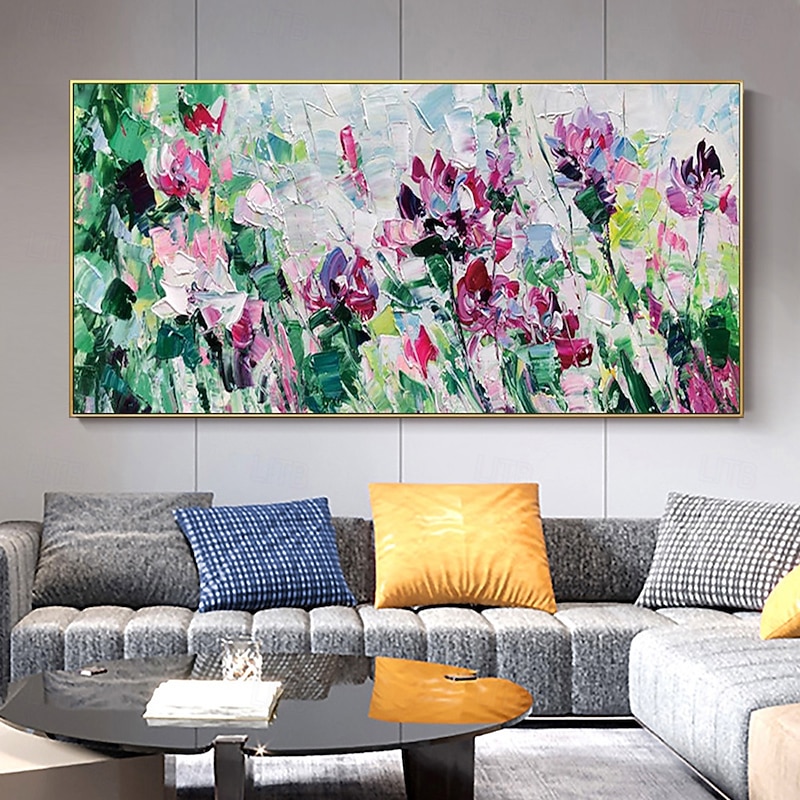 Mintura Handmade Texture Flowers Oil Paintings On Canvas Wall Art Decoration Modern Abstract Picture For Home Decor Rolled Frameless Unstretched Painting