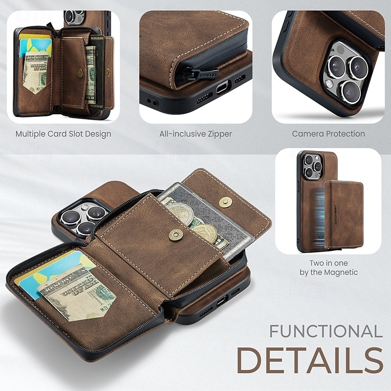 Phone Case For iPhone 17 Pro Max 17 Air 16 15 14 Pro Max Plus 13 12 11 Pro Max Mini Back Cover Wallet Case with Stand Holder Detachable Magnetic Retro TPU PC PU Leather2