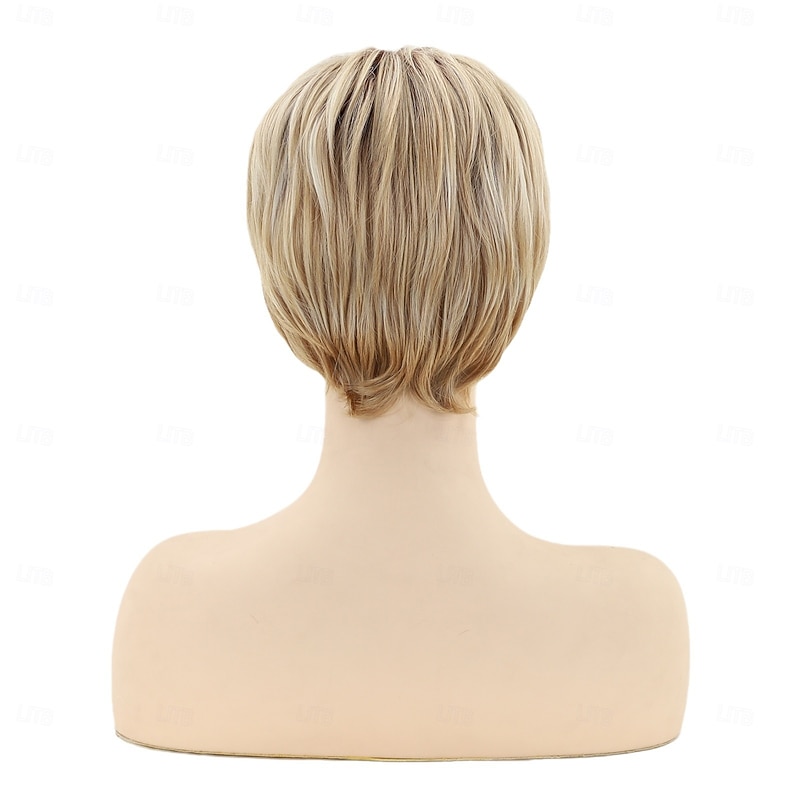 Brown Curly Pixie Wigs for White Women Short Fluffy White Hair with Bangs Natural Synthetic Heat Resistant Wig2