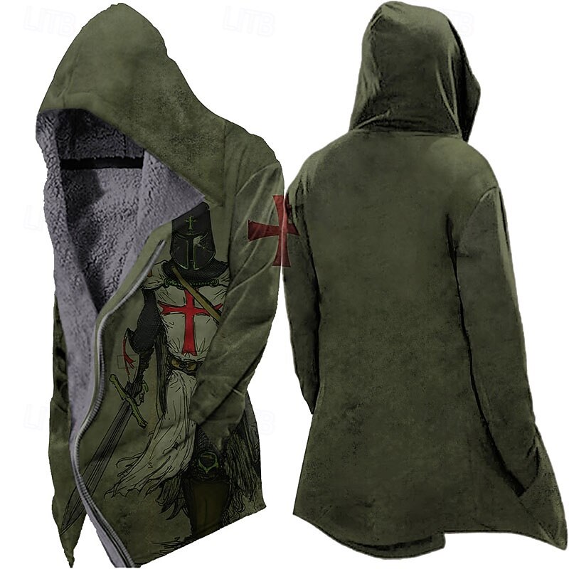 Men's Winter Coat Fleece Jacket Jacket Daily Wear Vacation Fleece Lining With Pockets Print Front Pocket Fall & Winter Soldier Sport Casual Hoodie Regular Blue Purple Green khaki Light Grey Jacket 5