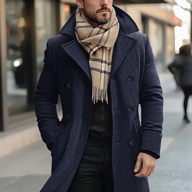 Men's Winter Coat Wool Coat Overcoat Trench Coat Outdoor Daily Wear Fall & Winter Polyester Thermal Warm Outerwear Clothing Apparel Fashion Streetwear Plain Pocket Lapel Double Breasted4