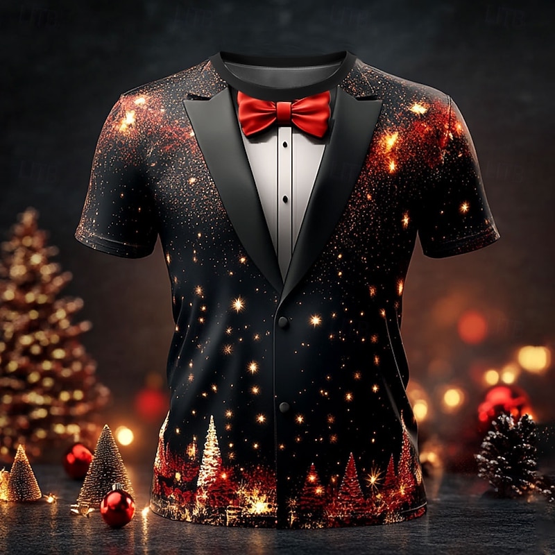 Christmas Men's Christmas Costume 3D T-shirts Pattern Fashion 3D Print Tee Party Street Black Short Sleeve Crew Neck Summer Spring Clothing Apparel S M L XL XXL XXXL - Main Image