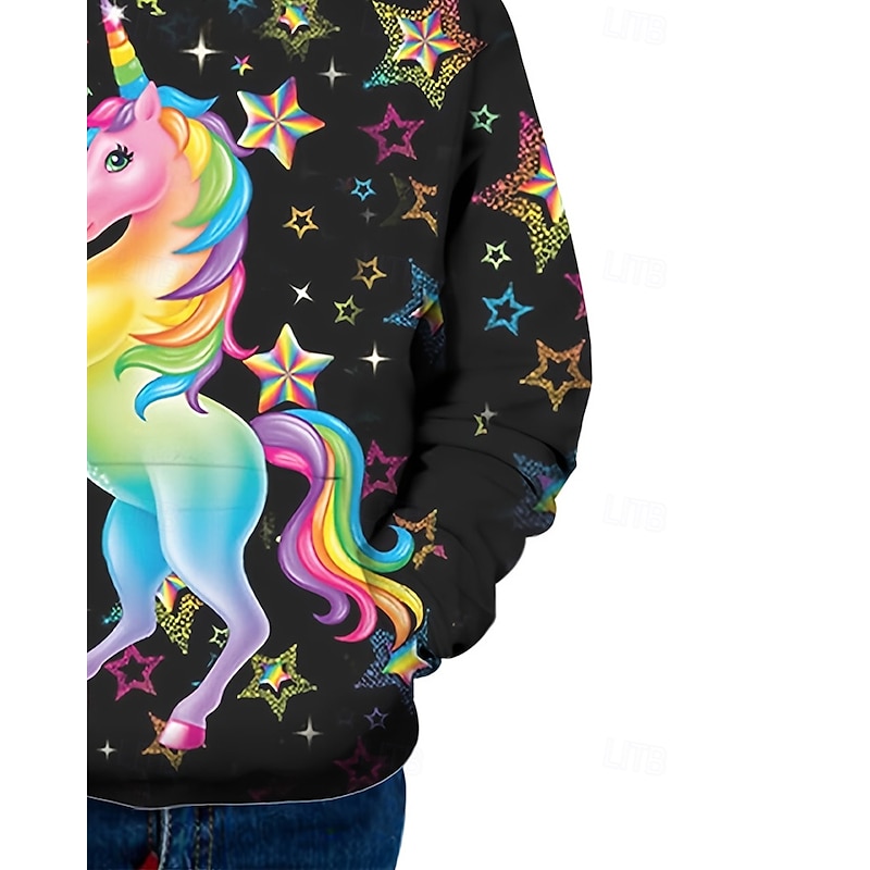 Girls' 3D Graphic Unicorn Hoodie Long Sleeve Fall Winter Fashion Adorable Basic Kids 4-12 Years Hooded Outdoor Casual Daily Regular Fit4