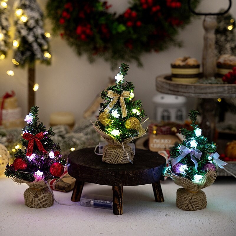 Mini LED Christmas Tree Figurine, Light-Up Xmas Tree Decoration with Colored Lights, Small Festive Tree Ornament for Holiday Decor