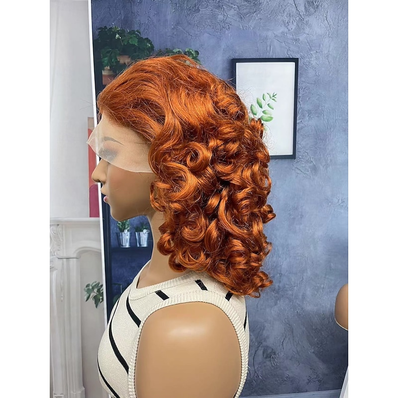 Remy Human Hair 13x4 Lace Front Wig Side Part Middle Part Free Part Brazilian Hair Curly Natural Wave Orange Wig 130% 150% 180% Density with Baby Hair Highlighted4