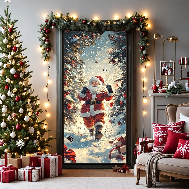 Christmas Door Decorations Door Covers Snowman House Door Tapestry Door Curtain Decoration Backdrop Door Banner for Front Door Farmhouse Christmas Holiday Party Decor Supplies Gift Indoor/Outdoor3
