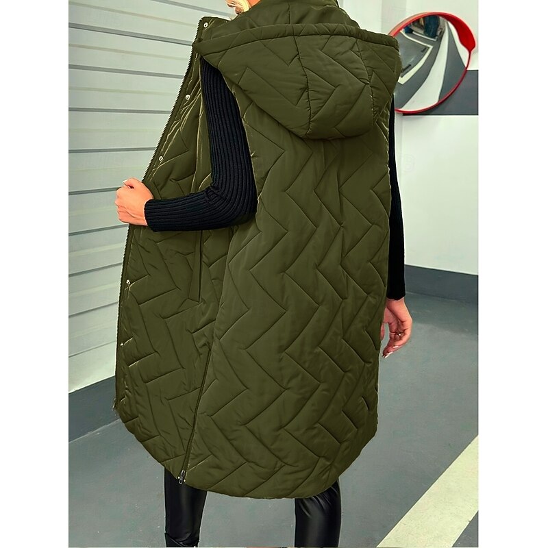 Women's Shrugs Elegant Sleeveless Hooded Army Green Spring Fall Winter2