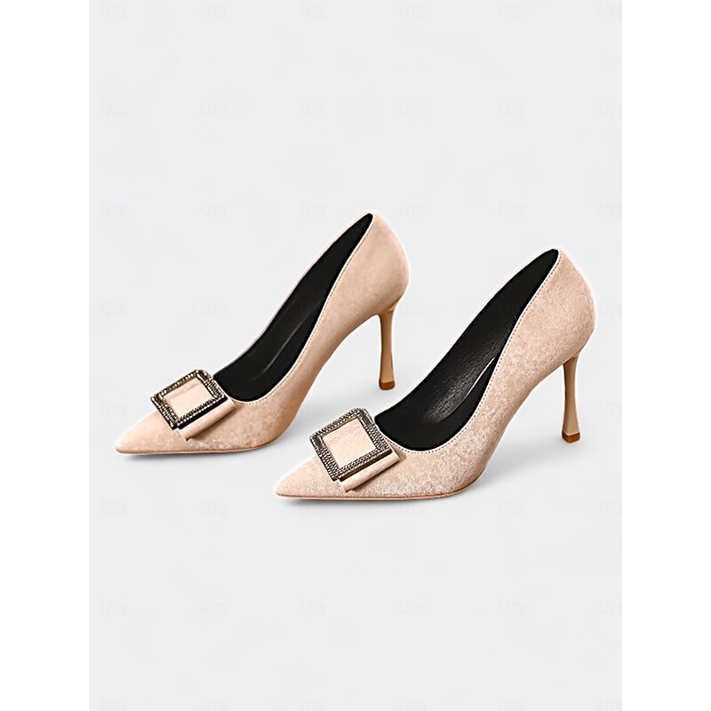 Women's Champagne Pointed Toe Heels – Elegant Buckle Pumps for Cocktail Parties, Prom, and Wedding Guest Looks2
