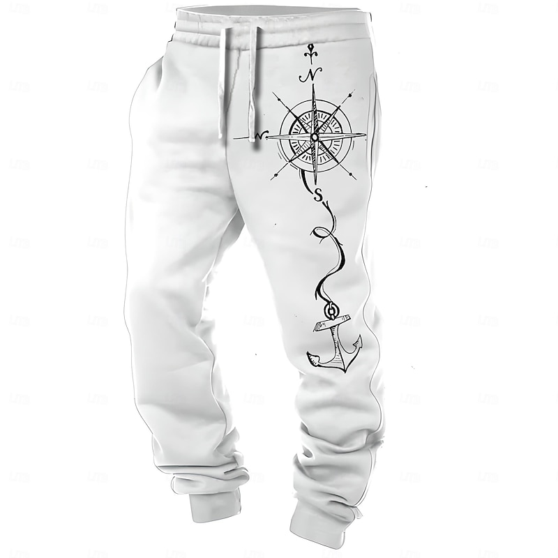 Men's Compass Sweatpants Joggers Pants Trousers Mid Waist Drawstring Elastic Waist Vintage Casual Outdoor Dailywear Pocket Spring Fall Winter 3D Print Black White Blue3