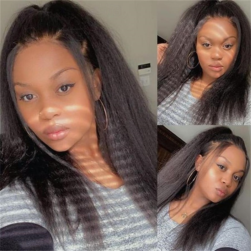 Human Hair 13x6 Lace Front Wig Free Part Brazilian Hair Yaki Straight Black Natural Wig 130% 150% 180% Density with Baby Hair 100% Virgin Glueless Pre-Plucked For wigs for black women Long Medium4