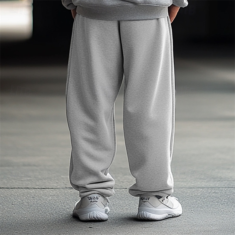 Men's Sweatpants Fleece Pants Joggers Trousers Elastic Waist Baggy Straight Leg Solid Color Plain Breathable Full Length Sports Outdoor Casual Daily Casual / Sporty Athleisure Black Red Micro-elastic2