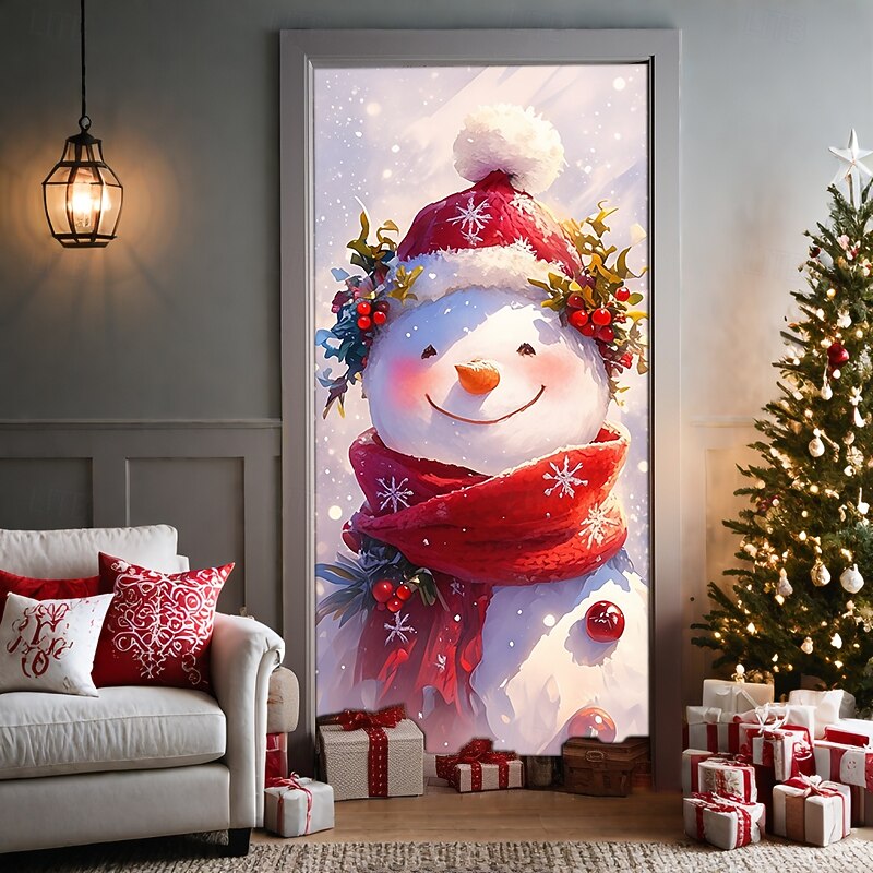 Christmas Door Decorations Door Covers Xmas Snowman Door Tapestry Door Curtain Decoration Backdrop Door Banner for Front Door Farmhouse Holiday Party Decor Supplies Indoor/Outdoor4