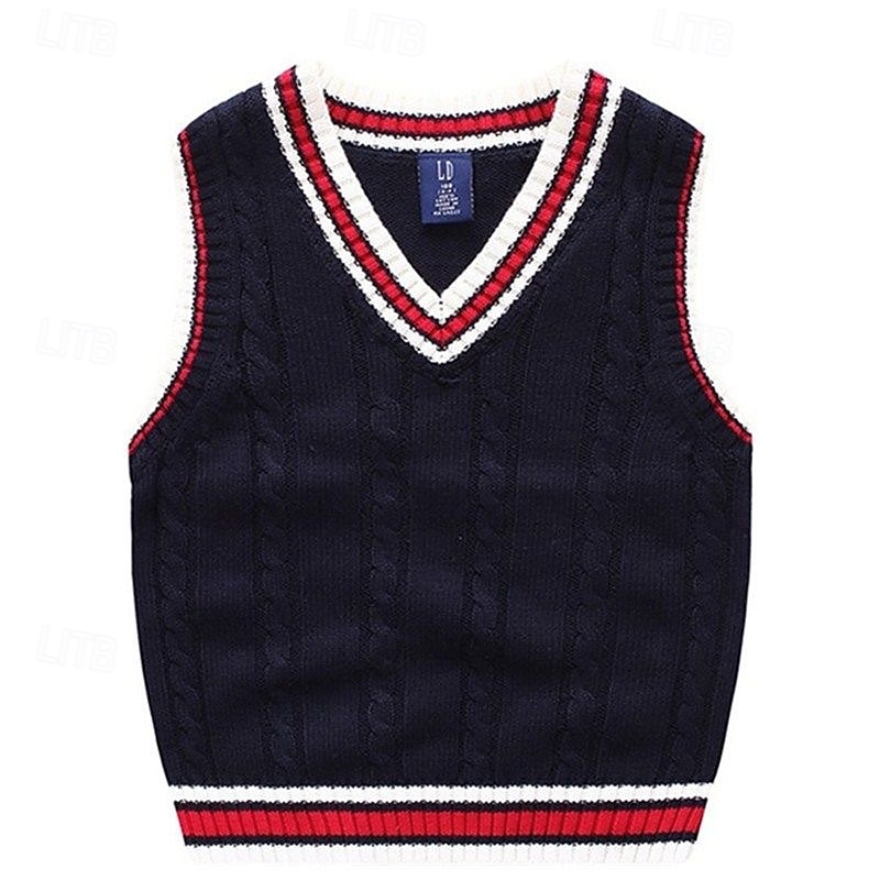 Kids Boys Sweater Color Block Sleeveless Patchwork School Daily White Fall Clothes 4 years+4