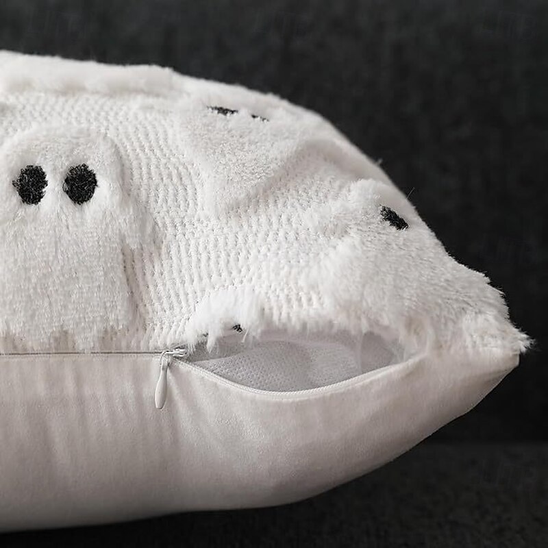 Halloween Pillow Covers White Ghost Halloween Decor Throw Pillow Cases Soft Plush Faux Fur Ghost Decor Couch Cushion Case for Bedroom Living Room Halloween Home Decor3