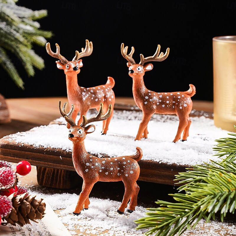 3PCS Miniature Resin Reindeer Decor, Family Gardening Ornaments, 2-Inch Cute Christmas Decorations for Miniature Fairy Gardens and Holiday Displays