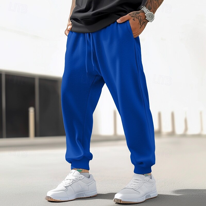 Men's Fleece Pants Sweatpants Joggers Trousers Pocket Drawstring Elastic Waist Plain Comfort Warm Full Length Sports Outdoor Daily Going out Fashion Streetwear Black White3