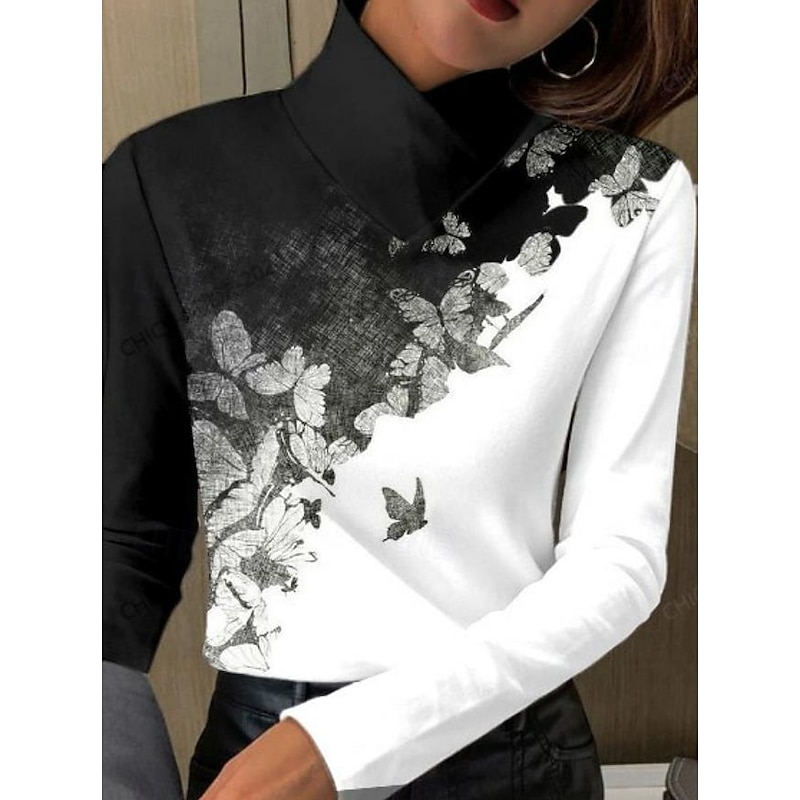 Women's Tunic T Shirt Daily Bishop Sleeve Long Sleeve Regular Tops Vacation Going out Black White Dark Gray Fall Winter