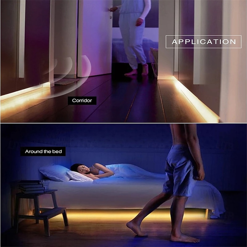 5-Meter Dimmable LED Light Strip with Human Body Infrared Sensor, USB Powered 5V Soft Night Light for Wardrobe, Cabinet, Automatic Sensing Decorative Strip, US/EU/UK/AU 1PC3