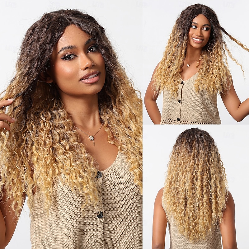 Synthetic Lace Wig Body Wave Style 26 inch Blonde Middle Part T Part Wig Women's Wig Light Blonde