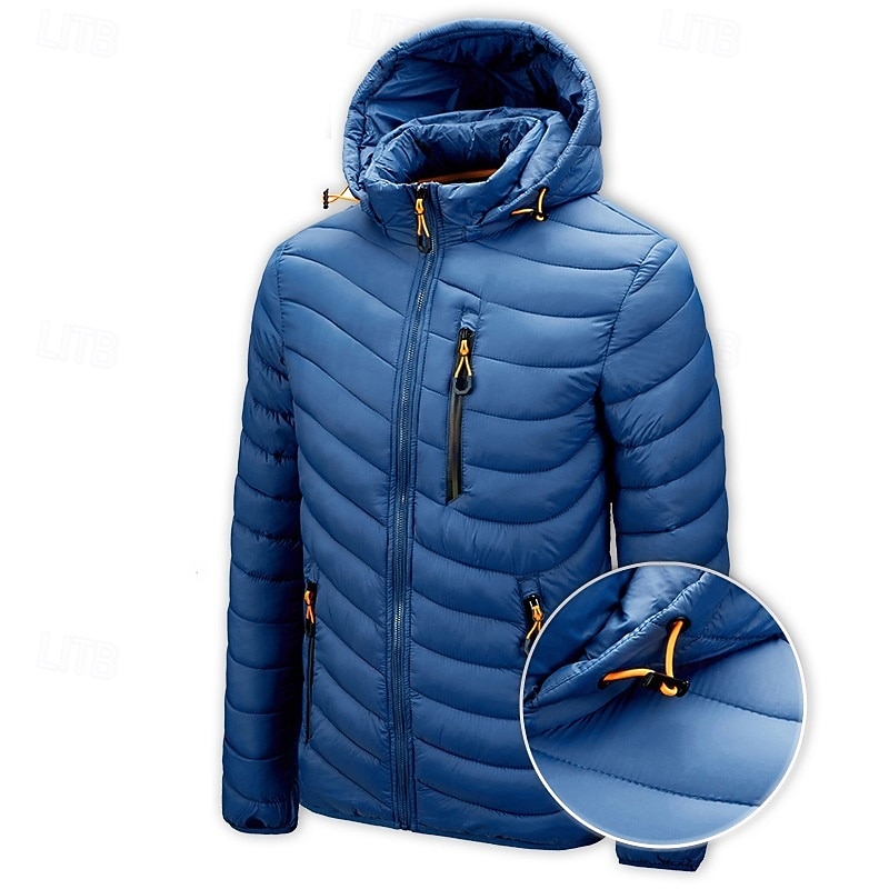 Men's Quilted Jacket Puffer Jacket Puffer Winter Jacket Winter Puffer Coat Winter Outdoor Insulated Packable Lightweight Detachable Cap Outerwear Lightweight Puffer Jacket Puffy Coat Full Zip Fishing2