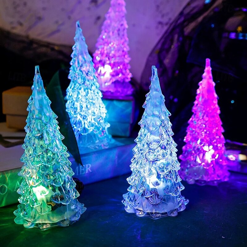 Colorful Acrylic Christmas Tree Christmas Gift Iceberg Ice Cone Light Led Light Desktop Night Light Decoration Holiday Party Wedding Decoration Light  Button Battery Powered 1PC