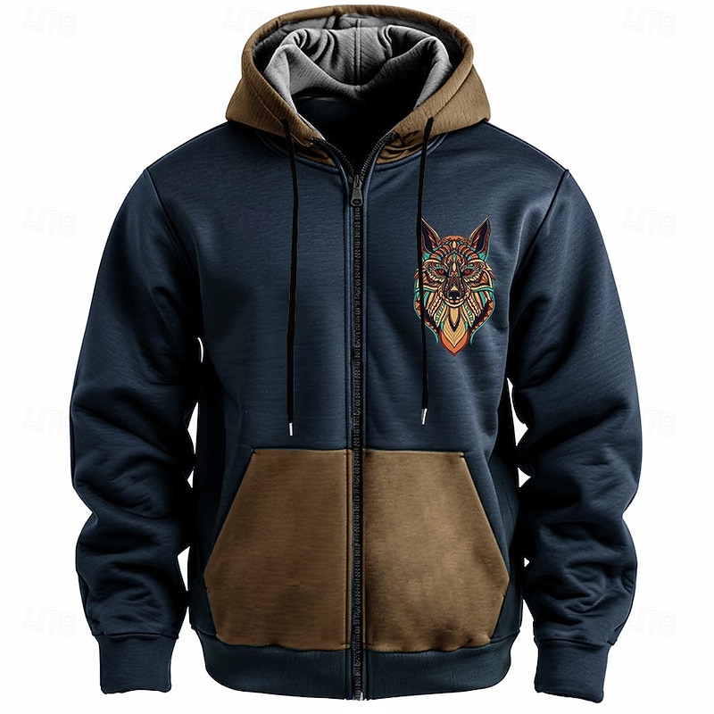 Men's Elk Hoodie Hoodies Sweatshirt Fashion Daily Long Sleeve Hooded Holiday Hunting Travel Black Blue Drawstring Zipper Pocket Fall Winter Designer4