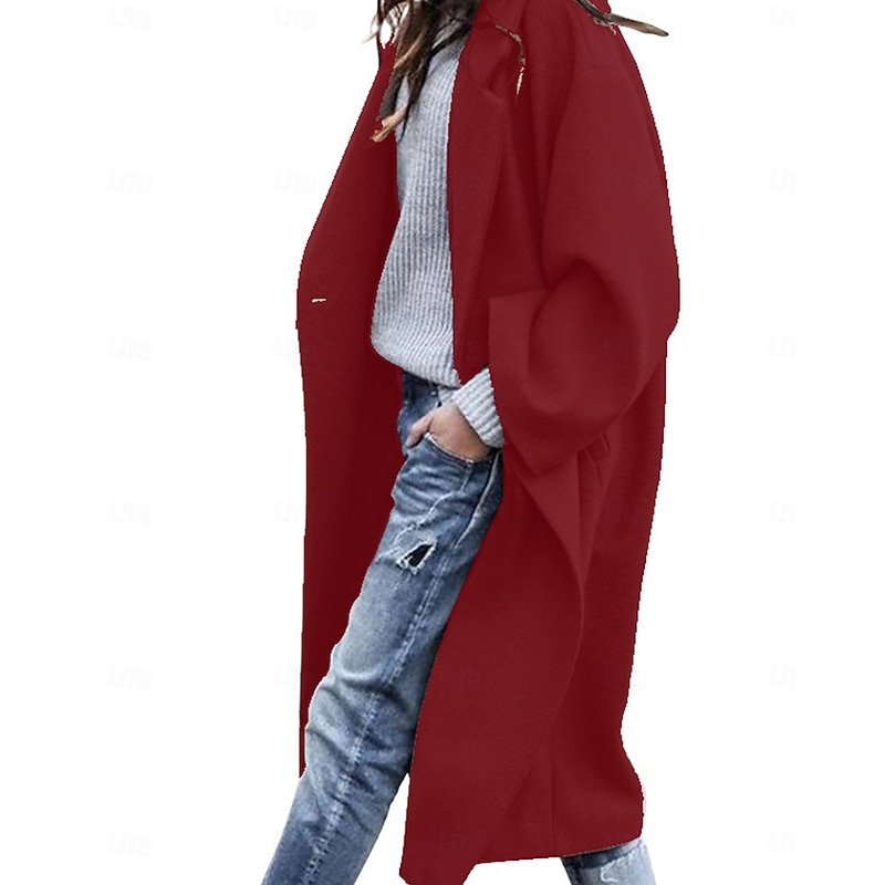 Women's Winter Coat Coat Warm Buttons Daily Modern Solid Color Home Single Breasted Long Turndown Loose Fit Long Sleeve Outerwear Black White Red Spring Fall4