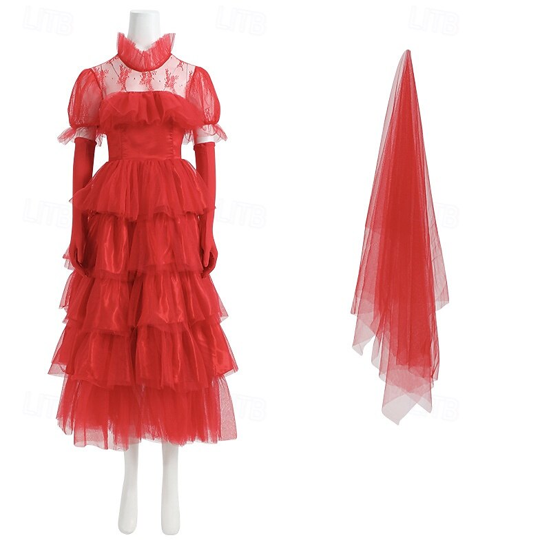 Ghost Bride Lydia Deetz Halloween Dress Headpiece Beetlejuice Horror Movie Cosplay Costume Adults' Women's Masquerade Party / Evening Easy Halloween Costumes Dress Up3