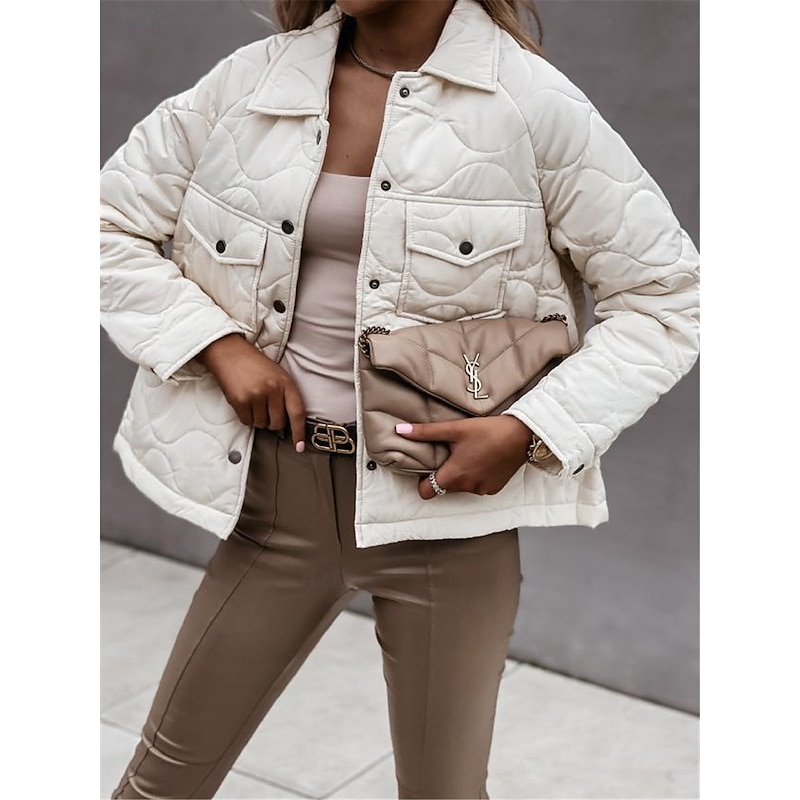 Women's Winter Coat Winter Jacket Warm Breathable Buttons Pocket Casual Plain Street Daily Wear Single Breasted Short Turndown Regular Fit Long Sleeve Outerwear Black White Navy Blue Fall Winter4