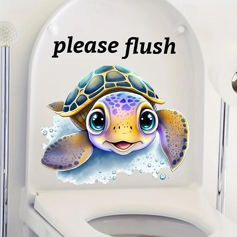 Toilet Sticker, Please Rinse, Funny Cartoon Turtle Pattern Self-Adhesive Wall Stickers, Bathroom Home Decoration Stickers, Removable Stickers