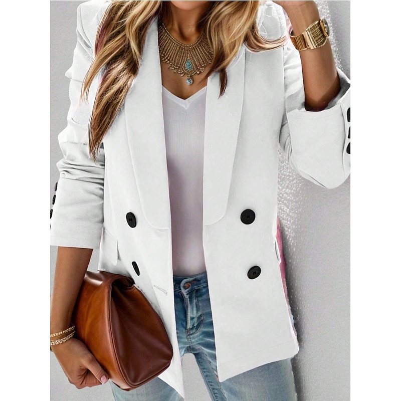 Women's Shrugs Solid Color Elegant Long Sleeve Shirt Collar Work Daily Pocket White Spring Fall Winter