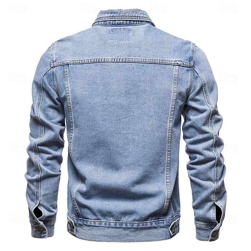 Men's Jean Jacket Denim Jacket Casual Daily Windbreaker Classic Style Denim Spring &  Fall Fall & Winter Solid / Plain Color Casual Lapel Regular Black Dark Blue Light Blue Jacket2