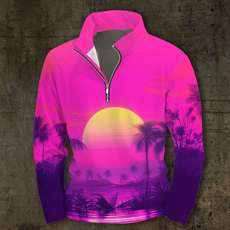 Men's Flower / Plants Hoodies Quarter Zip Sweatshirt Long Sleeve Sweatshirt Stand Collar Daily Casual Vintage Retro 3D Print Vacation Going out Streetwear Print Spring &  Fall