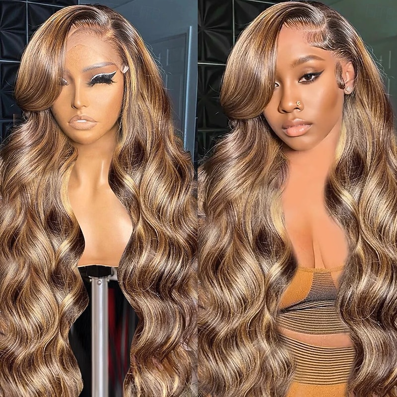 Remy Human Hair 13x4 Lace Front Wig Side Part Middle Part Free Part Brazilian Hair Curly Body Wave Multi-color Wig 130% 150% 180% Density with Baby Hair Highlighted