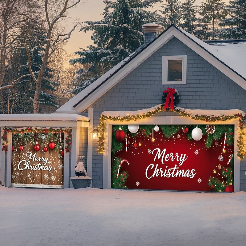Christmas Outdoor Garage Door Cover Merry Christmas Stockings Xmas Banner Large Christmas Backdrop Decoration for Holiday Outdoor Garage Door Home Wall Decorations3