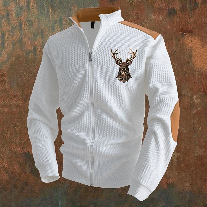 Men's Lightweight Jacket Transition Jacket Casual Jacket Vacation Daily Breathable Pocket Jacquard Fall & Winter Color Block Deer Fashion Classic Stand Collar Regular Black White Blue Khaki Gray