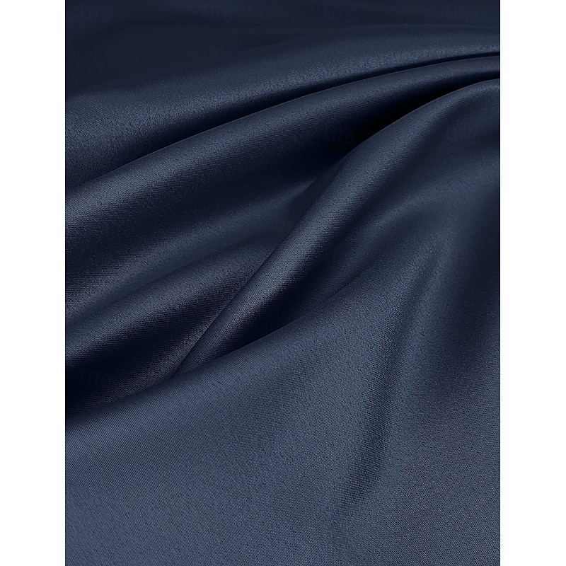 A-Line Evening Gown Elegant Dress Tuxedo Dress Black Tie Asymmetrical 3/4 Length Sleeve Shirt Collar Pocket Satin with Ruffles Pocket3