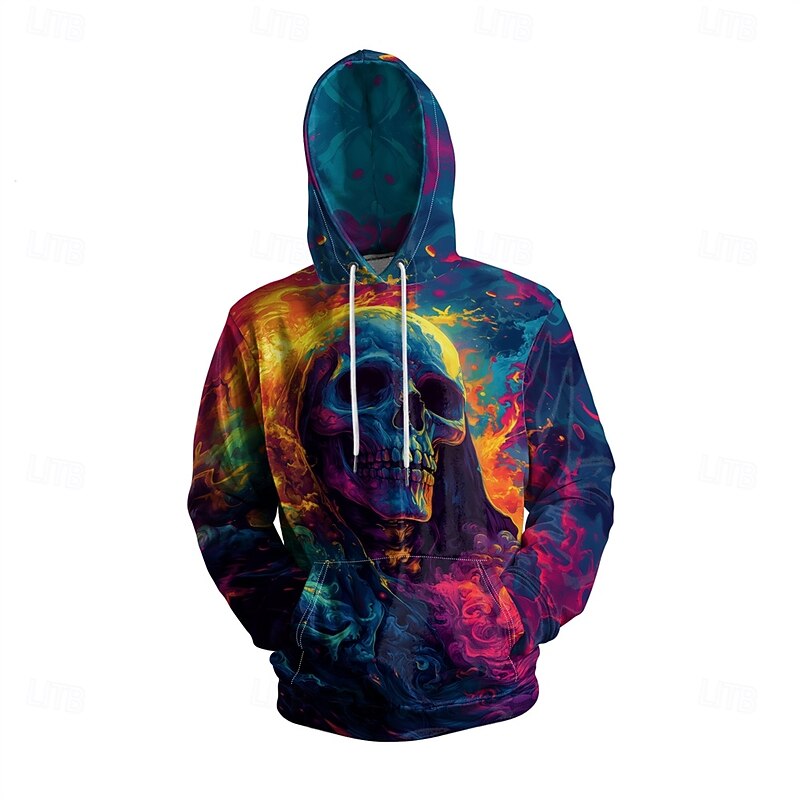 Men's Graphic Dark Hoodie Hoodies Sweatshirt Vacation Daily Long Sleeve Hooded Vacation Sports Outdoor Going out Rainbow Printing Winter Spring &  Fall Designer