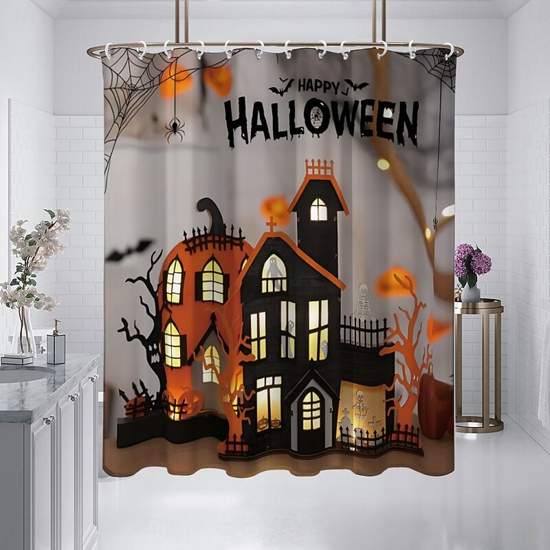 Halloween Pumpkin Ghost Castle Shower Curtain Modern Machine Washable Waterproof Polyester Fabric Used for Bathroom Decoration Bathtub with 12 Hooks4