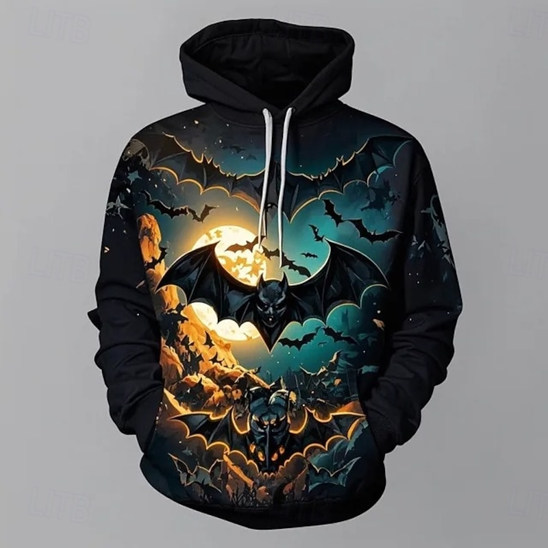 Bat Skull Skeleton Hoodie Pullover Halloween 3D Front Pocket Graphic For Couple's Men's Women's Adults' Halloween Carnival Masquerade 3D Print Party Casual Daily2